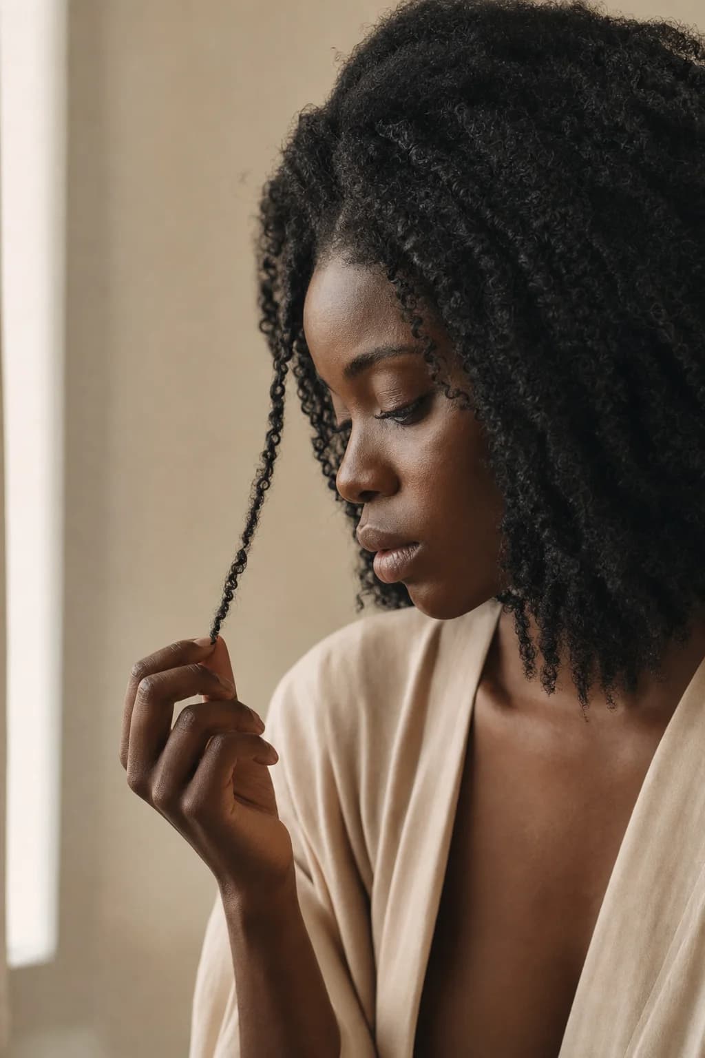 A quiet moment with her hair